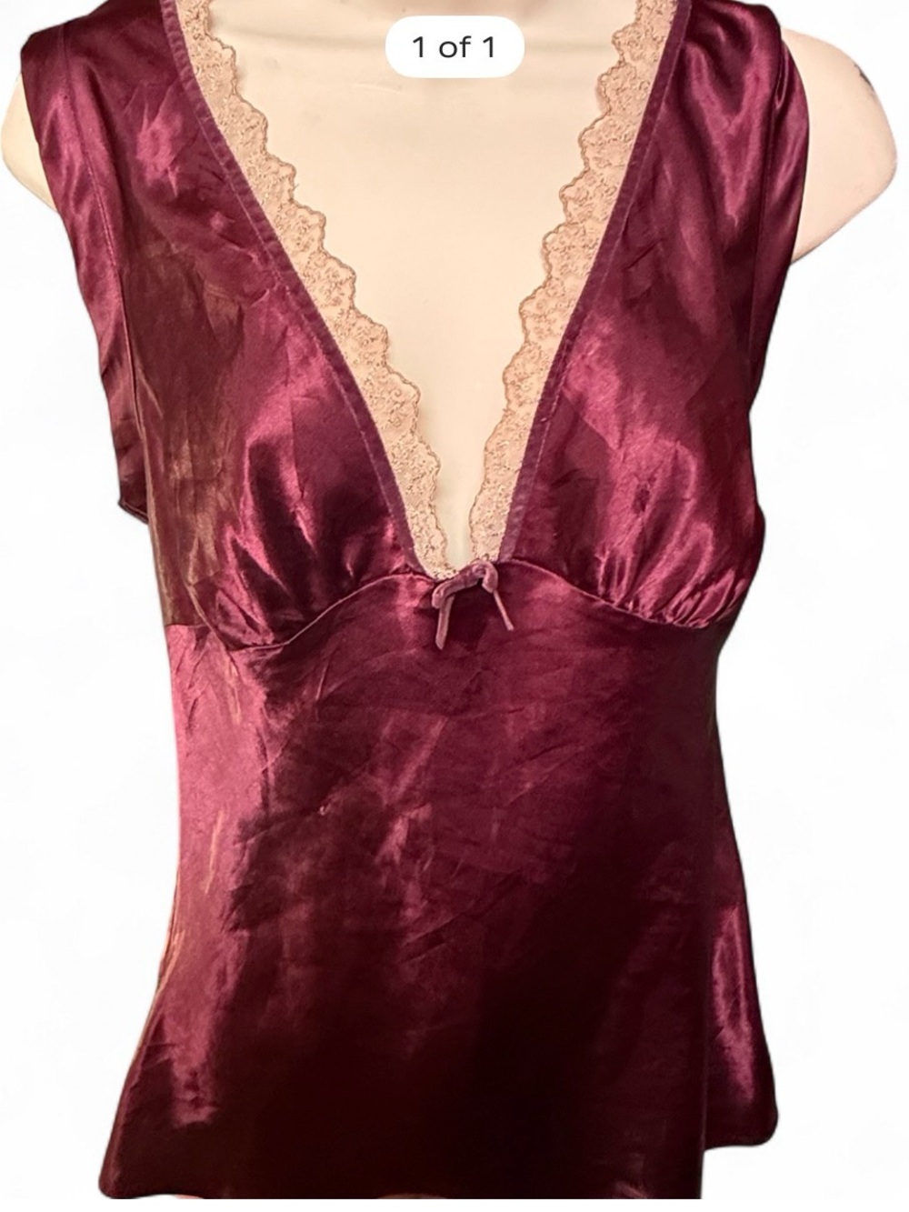 Y2k Silky Deep Plum Lace-Trim Sleep Chemise